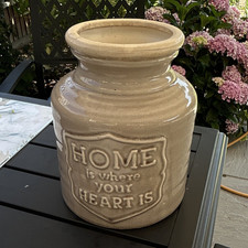Large Beige Glazed Ceramic Round Plant Pot Indoor/Outdoor "Home is where..."