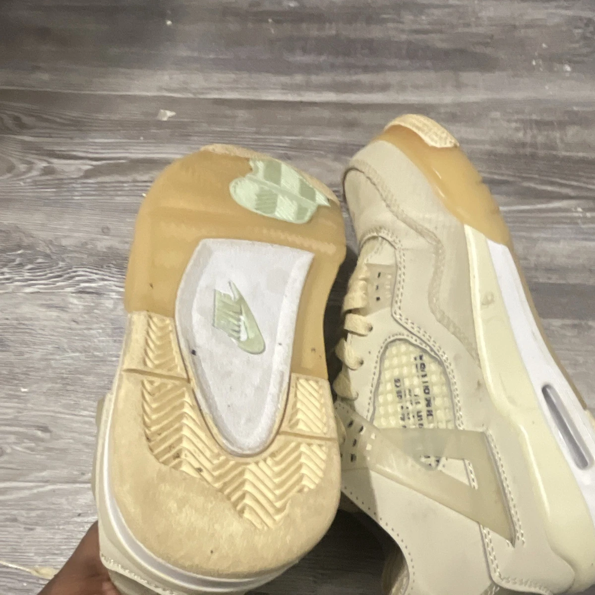 OW Jordan Air Jordan 4 Men’s Mid Top Leather Lace-Up Sneakers Beige Basketball