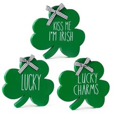 3 PCS St. Patrick's Day Table Wooden Signs, Irish Themed Bow Shamrock St.