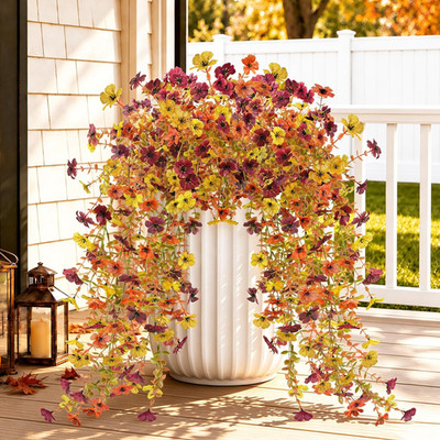 2Pcs Artificial Fall Flowers for Outdoors Hanging Planter Decor | 29.5'' Tricolo
