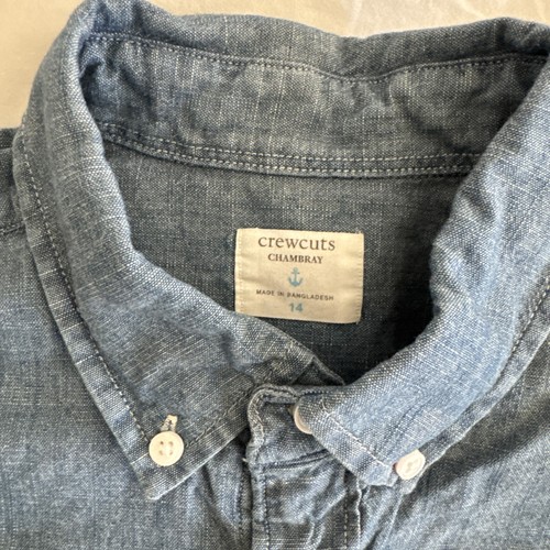 Boys Crewcuts Chambray Button Up Long Sleeve Collared Shirt size 14 denim cotton - Picture 2 of 3