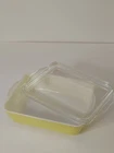 VTG Pyrex 503B Yellow Refrigerator Dish With Clear Ribbed Glass Lid