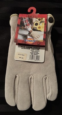 VTG Dickie s Men's Pile Lined Suede Leather Driver Work Gloves Gray Size Large