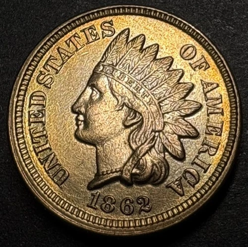 1862 Indian Head Cent - Au+ Near UNC -Proof Like Look ,beautiful gold Toning