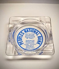 Glass Ashtray Incense Holder Vintage 70s "Peoples Natl Bank" Coffee Table Décor