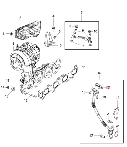 Joint de sortie d'huile turbo étanche haute température Jeep Wrangler JL 2.2L TD