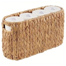 6 Rolls Capacity Water Hyacinth Wicker Toilet Storage Basket with Built-in5405