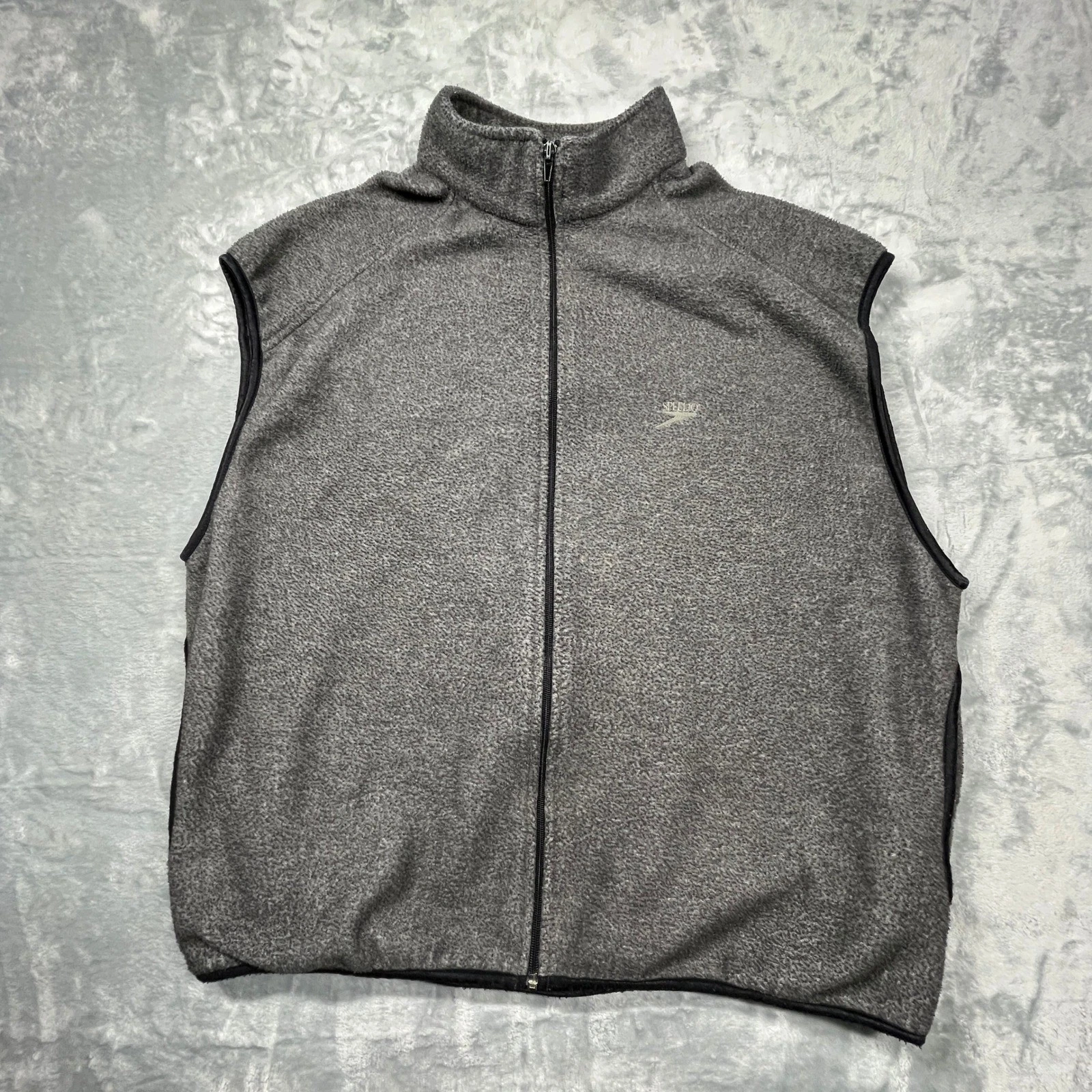 Vintage Speedo Fleece Vest Mens Gray Full Zip Mock Neck Heathered Sleeveless 2XL