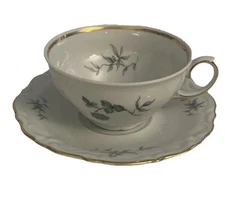 Wintering Bavaria Tea Cup with saucer. Pictures of blue flowers. Golden edge.