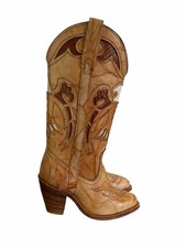Miss Capezio Vintage Women's Eagle Inlay Leather Stacked Heel Boot Size 5 26710