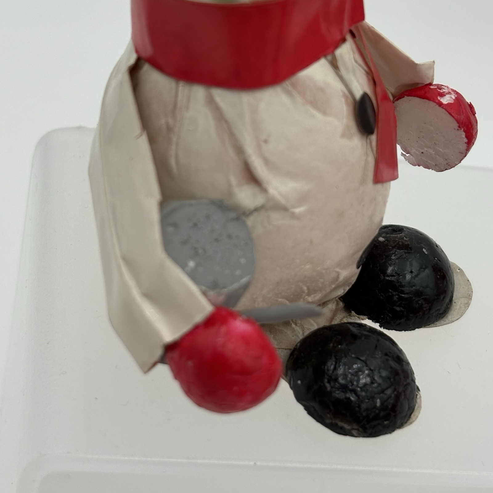 Vintage 1960s Taiwan Paper Mache Snowman Ornaments Set of 7 Red Hat Christmas