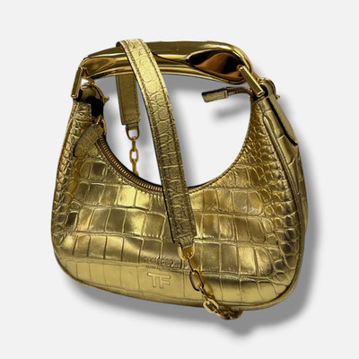 Tom Ford Women's Gold Calfskin Crocodile Embossed Mini Bianca Hobo Bag