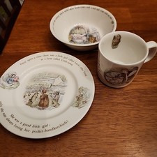 3 Piece Wedgwood Beatrix Potter "Mrs. Tiggy-Winkle" Bowl/Plate/Cup Nursery Set
