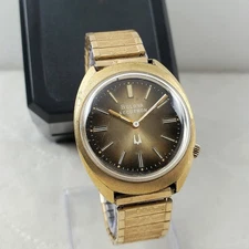 RARE VINTAGE 1970'S BULOVA ACCUTRON 2180 TUNING FORK GOLD/BROWN OVAL MEN'S WATCH