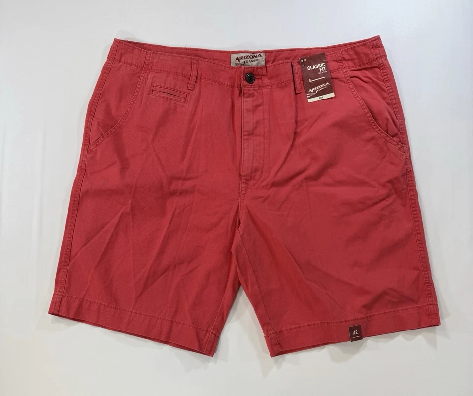 Pantalones Cortos Arizona Jeans Para Hombre 42 Nuevos con Etiquetas Rojo Frente Plano Chino 100% Algodón Foto 2 de 4
