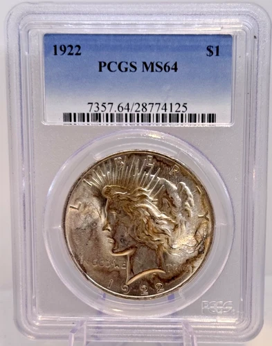 PCGS MS64 1922 P Peace Dollar Blast White Cartwheel Luster Beautiful Silver
