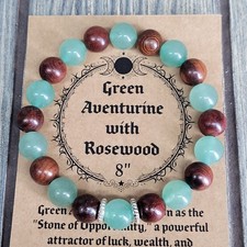 Green Aventurine  Rosewood 10mm Bead 8" Men's Stretch Bracelet Natural Stone