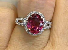 4Ct Oval Cut Pink Tourmaline Rubellite Diamond Engagement Ring 14K White Gold Gp