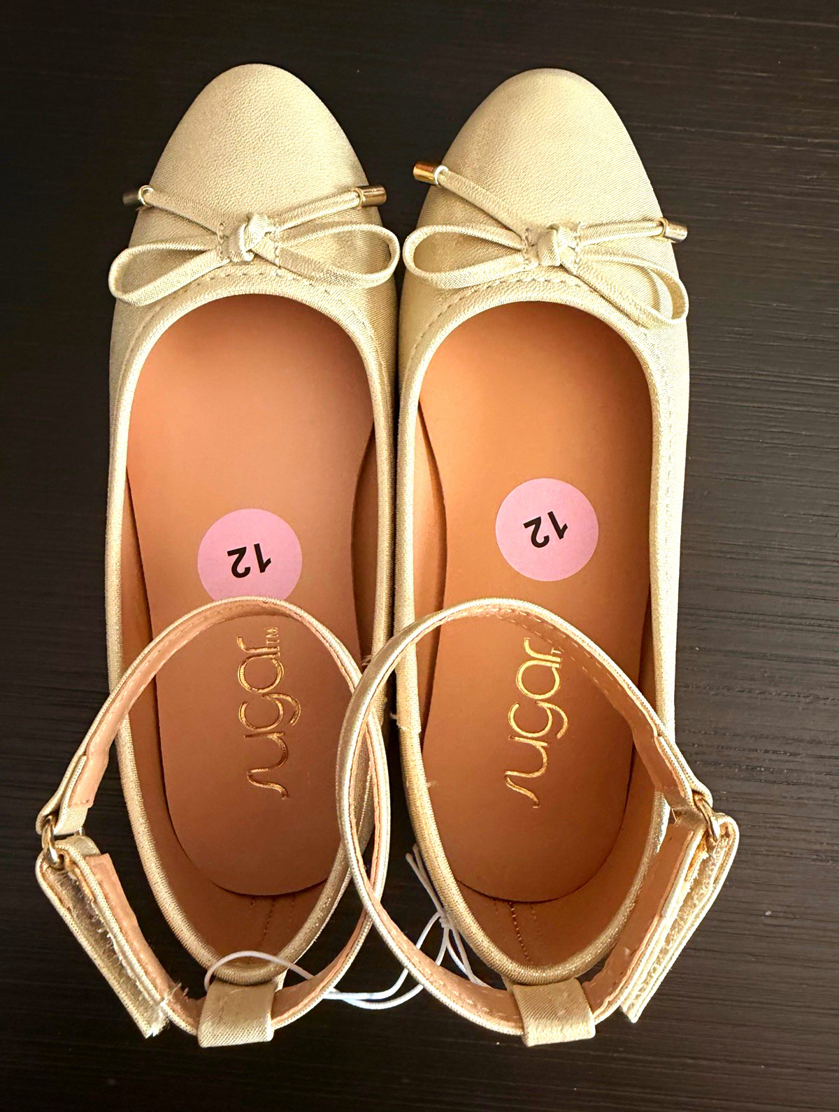 Sugar Women’s Beige Faux Leather Ballet Flats Bow Ankle Strap Buckle 12M