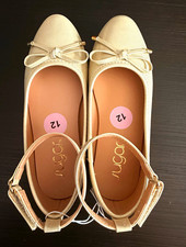 Sugar Women’s Beige Faux Leather Ballet Flats Bow Ankle Strap Buckle 12M