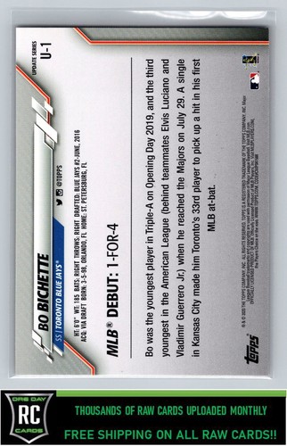 2020 Topps Update Bo Bichette #U-1 Rookie Toronto Blue Jays - Picture 2 of 2