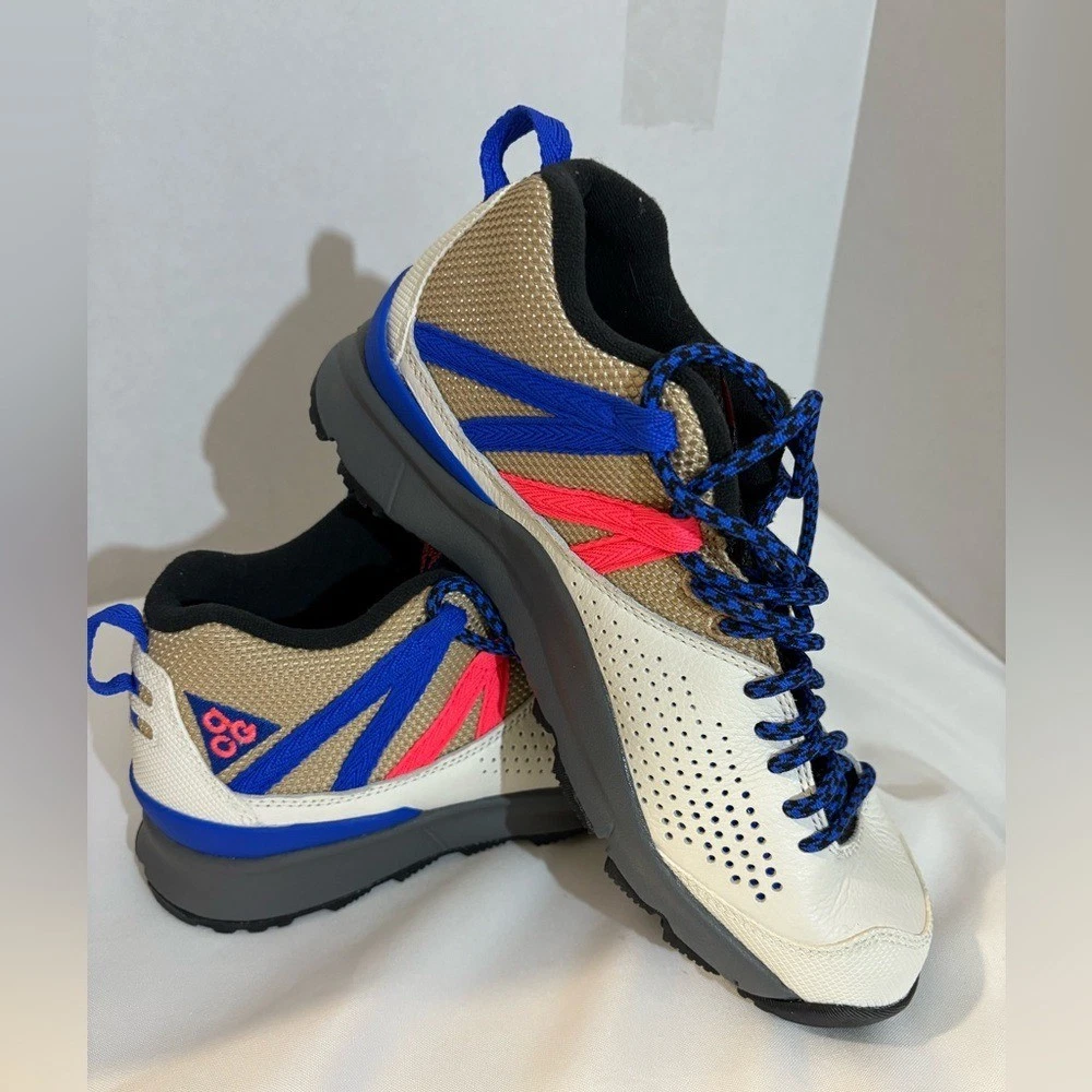 Nike Men's ACG Okwahn II Outdoor Hiking Trail Shoes White Leather blue size 6.5