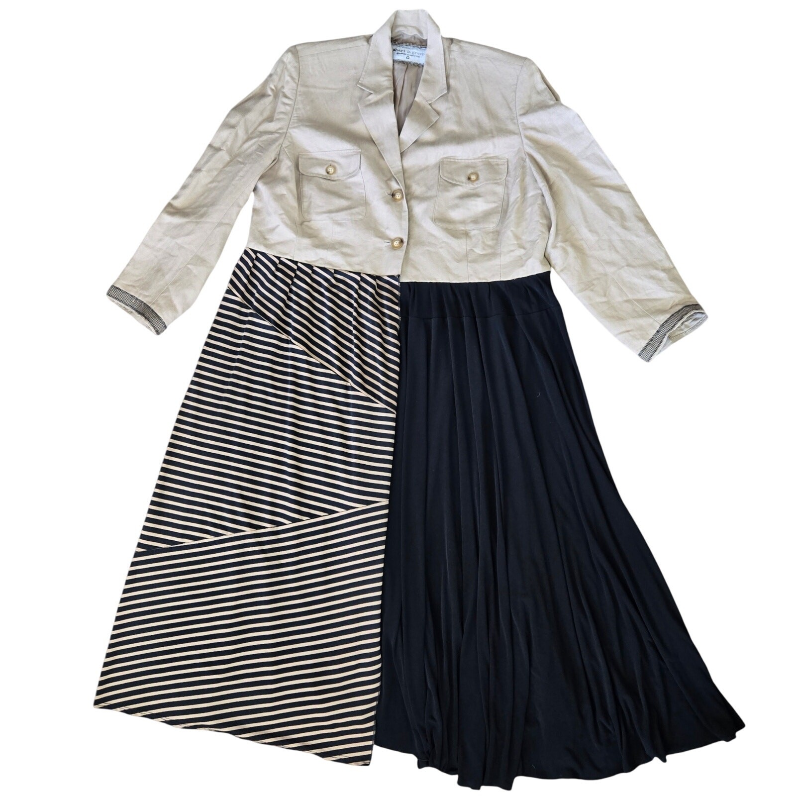 Tan Black Striped Patchwork Upcycled Long Sleeve … - image 2