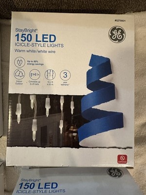 (4) SETS, GE StayBright 150 Ct Constant Warm White  Mini LED Icicle Light SETS