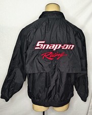 Vtg 90s Mens Choko Snap-On Racing black nylon windbreaker bomber jacket Large