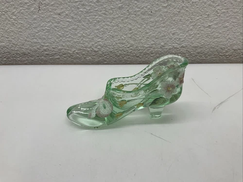 Vintage Fenton Glass Shoe 95th Anniversary Signed Hand Painted Floral And Bows