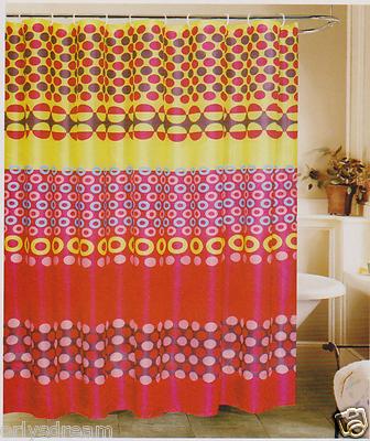 New Modern Design Printed Fabric Shower/Bath Curtain + Metal/Ceramic Hooks/Rings