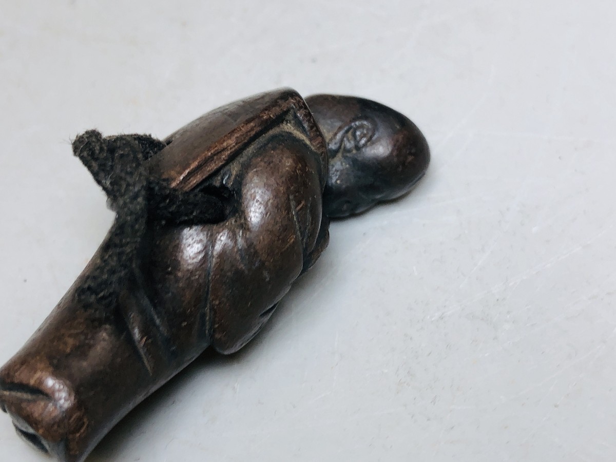 Y5723 NETSUKE wood carving Fukusuke Japan traditional antique