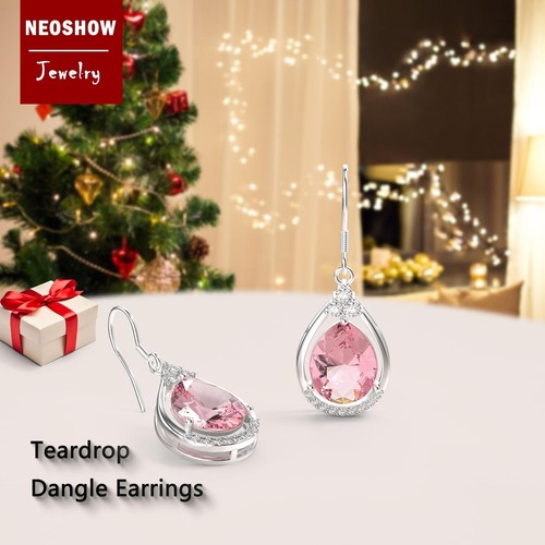 18K White Gold Plated Sterling Silver Teardrop Cubic Zirconia Drop Dangle Ear... - Picture 6 of 6