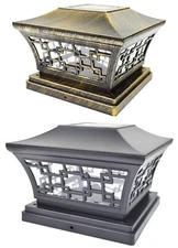 4 Black / Bronze 6 x 6 Solar Post Lights Outdoor LED Deck Cap Fence Lamp Vinyl