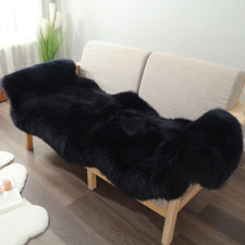 Luxury Australian Sheepskin Rug - Black Double Pelt 2ft x 6ft Fluffy Fur