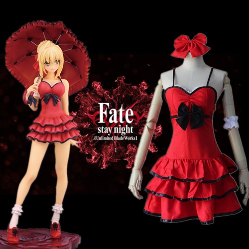 Fate stay night Zero Nero Saber Anime Cosplay Costume Red Dress +Track Number