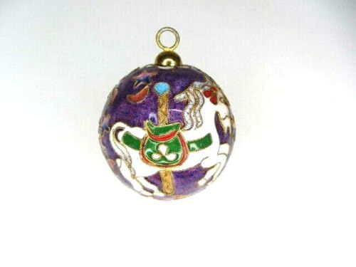Holiday Ornament Enamel Cloisonne Ball Carousel Pony Christmas Victorian Vintage - Picture 1 of 7