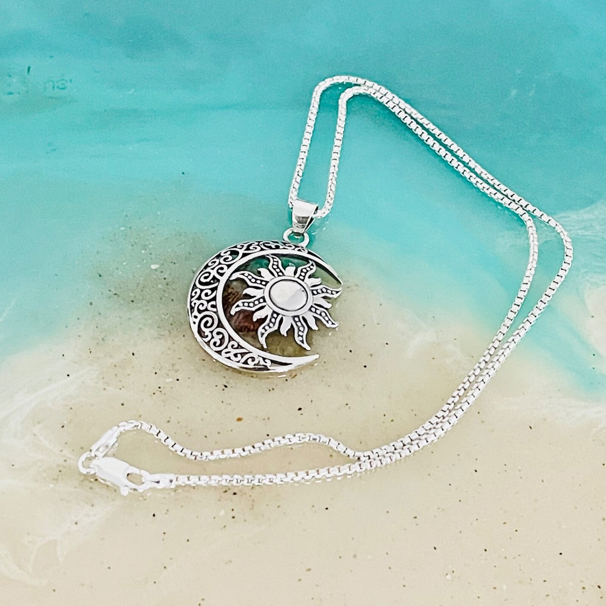 Sterling Silver Large Moon and Sun Necklace, Silver Necklaces