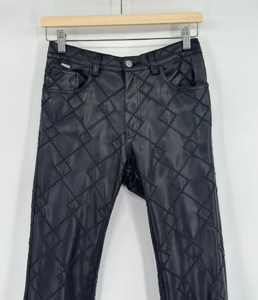 Iceberg Ice Jeans Black Faux Leather Zig Zag Texture Straight Leg Pants Sz 30 - Image 2 of 4