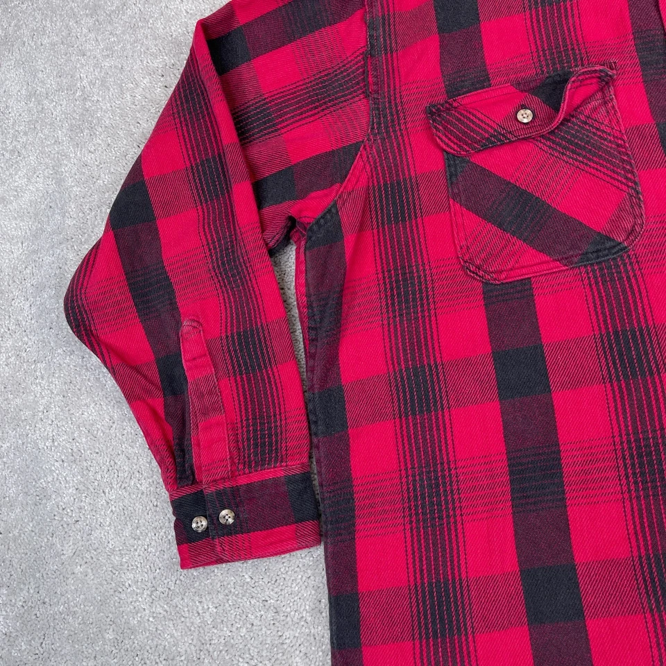 VINTAGE Fieldmaster Shirt Mens 2XL Tall Red Black Plaid Heavy Cotton Workwear - Image 4 of 4