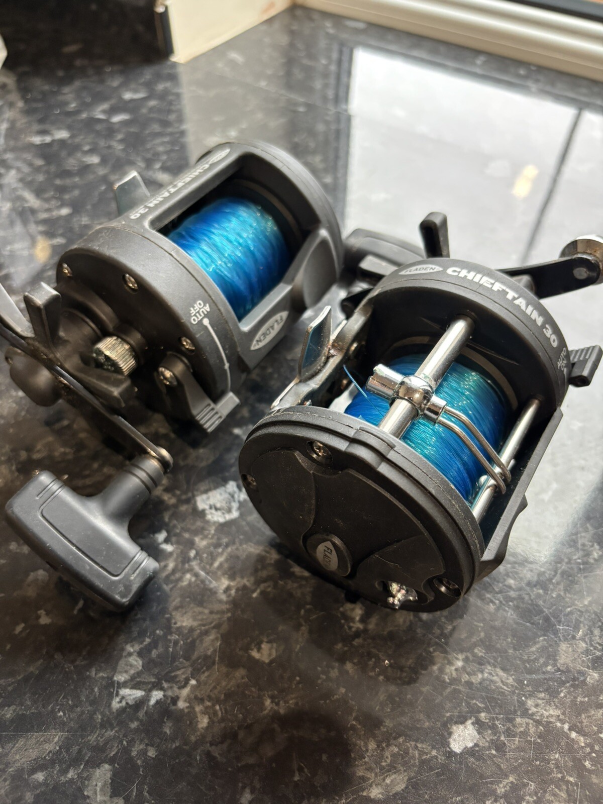 FLADEN CHIEFTAIN 30 MULTIPLIER REEL+30lb LINE KAYAK SEA FISHING UPTIDE TROLLING