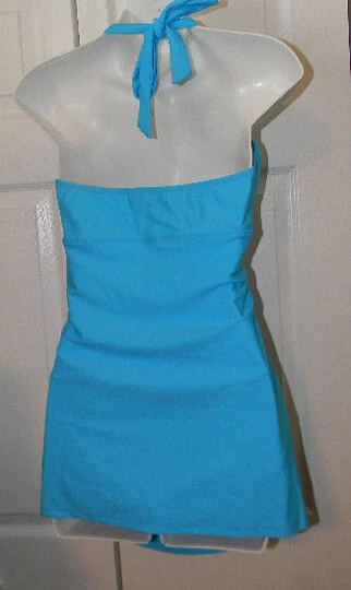 ST TROPEZ Aqua AZUL Fruncido Frontal Halter Taza con Anillo Central 1 Pieza TRAJE DE BAÑO 14 NUEVO Foto 3 de 4