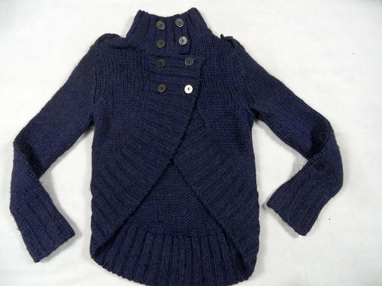 CLOSED tolle hochgeschlossene Stickjacke m. Alpaka blau Gr. M TOP RSi121