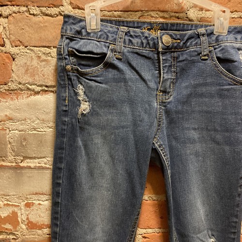 Justice Girls Blue Stretch Jeans Size 12 Simply Low Super Skinny Distressed - Picture 3 of 7