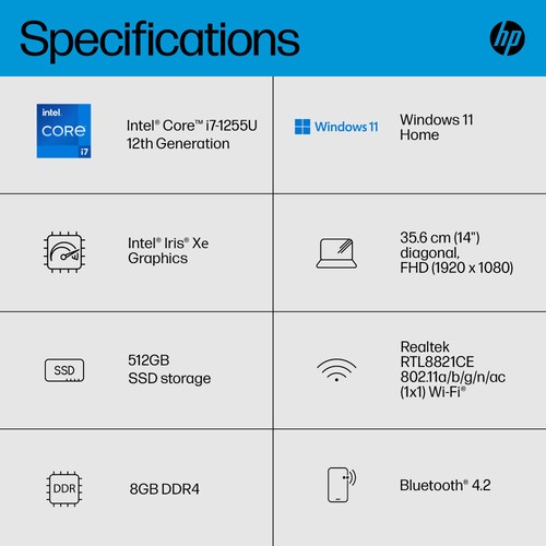 P 14s-dq5014na Laptop Intel Core i7-1255U 8GB RAM 512GB SSD 14" Windows 11 Home - Picture 15 of 16
