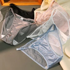 5 Pack Lot Womens Satin Panties String Bikinis Sheer See Through Brief Underwear