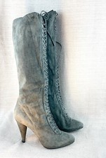 PRADA Lace-Up Boots Gray Suede High-Heel US Size 10.5 Orig. 1850 rarely worn