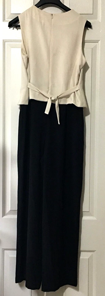 Mono Evan Picone para mujer talla 12 negro marfil bordado con botones pierna ancha Foto 2 de 4