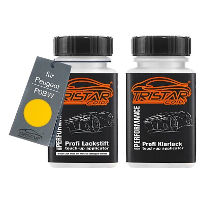 Autolack Lackstift Set für Peugeot P0BW Jaune Hertz Basislack Klarlack je 50ml