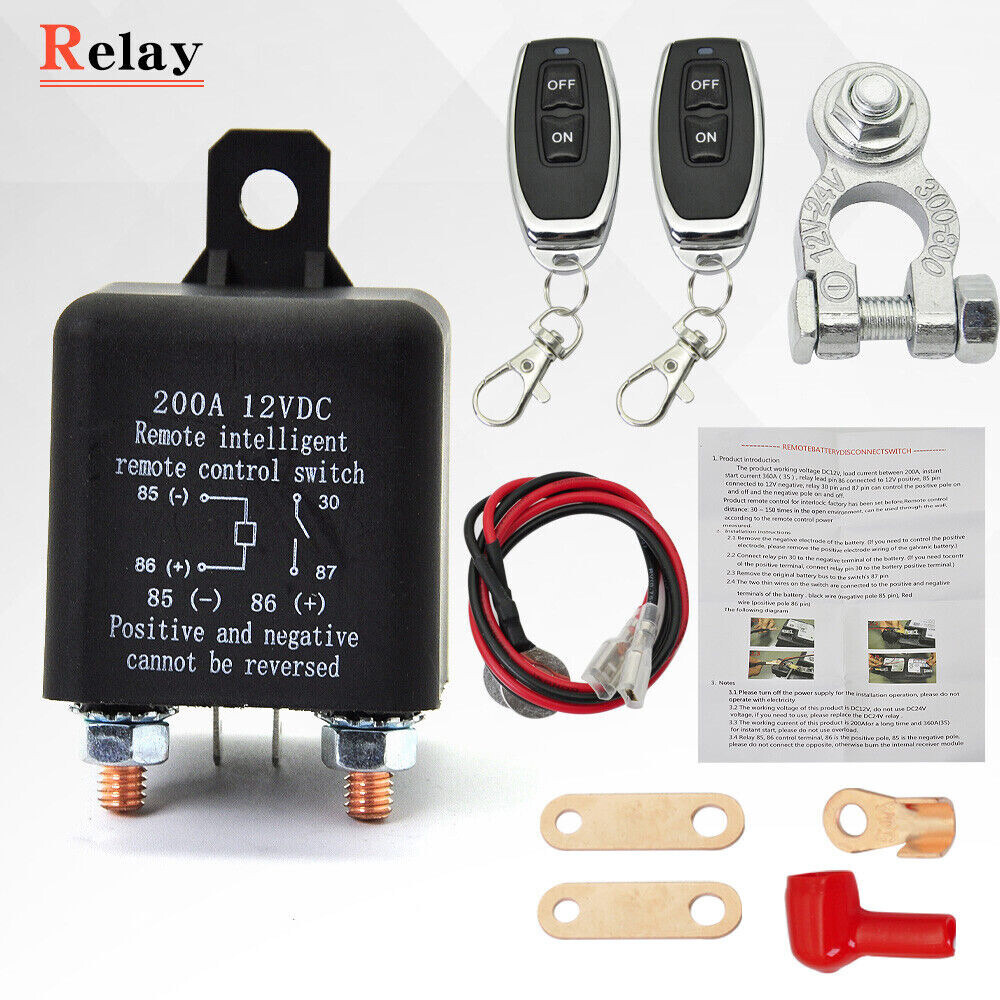 Car Battery Disconnect Relay Wireless Dual Remote Master Kill Cut-off Switch 12V